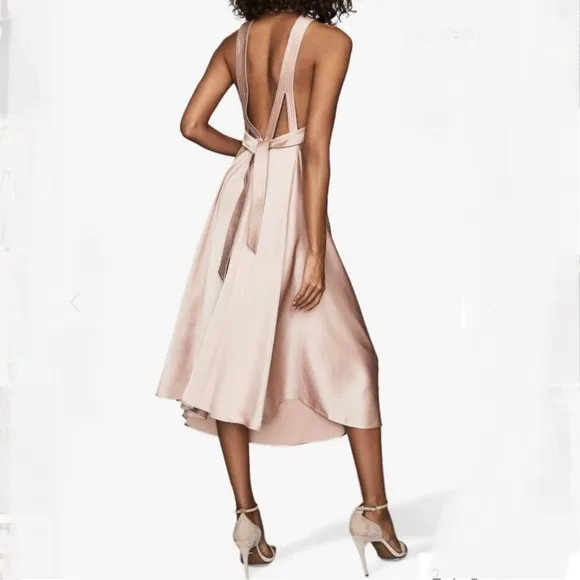 Reiss Rita Halter Neck Satin Midi Dress