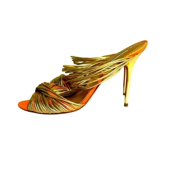 Report Signature Sandal Heel Women's 7M Multicolor Leather Slip On High Peep Toe