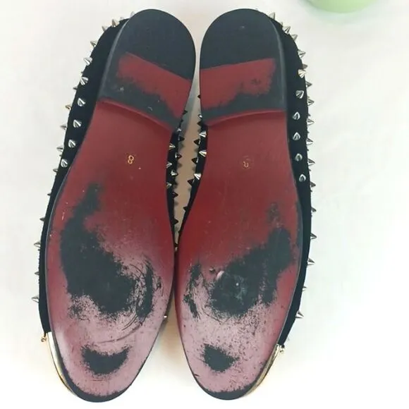 RESSO ROTH men's black suede gold studs and metal toe / chain loafers size 8