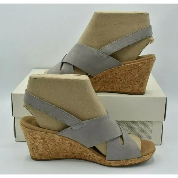 Rockport Womens Size 8.5 M Briah Slot Slingback Grey Wedge Sandals Shoes C15096