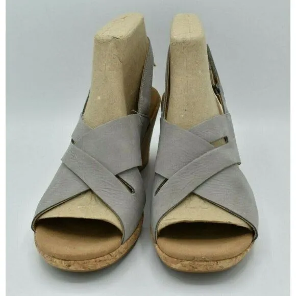 Rockport Womens Size 8.5 M Briah Slot Slingback Grey Wedge Sandals Shoes C15096