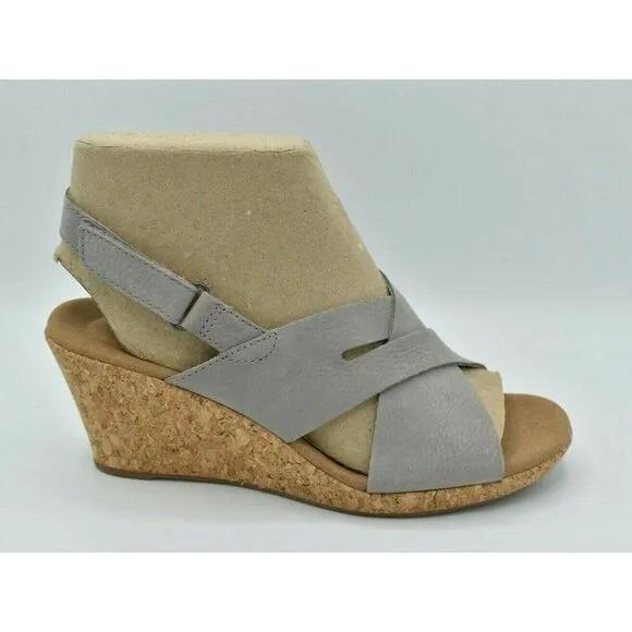 Rockport Womens Size 8.5 M Briah Slot Slingback Grey Wedge Sandals Shoes C15096