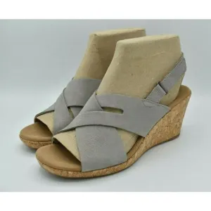 Rockport Womens Size 8.5 M Briah Slot Slingback Grey Wedge Sandals Shoes C15096