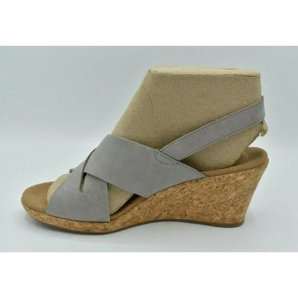 Rockport Womens Size 8.5 M Briah Slot Slingback Grey Wedge Sandals Shoes C15096