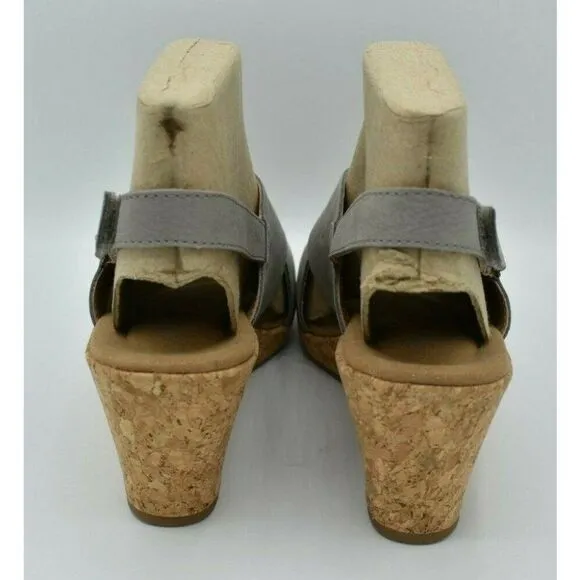 Rockport Womens Size 8.5 M Briah Slot Slingback Grey Wedge Sandals Shoes C15096