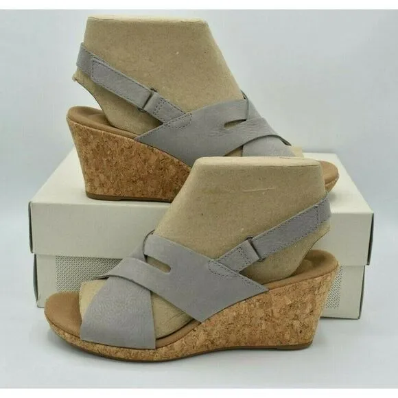 Rockport Womens Size 8.5 M Briah Slot Slingback Grey Wedge Sandals Shoes C15096