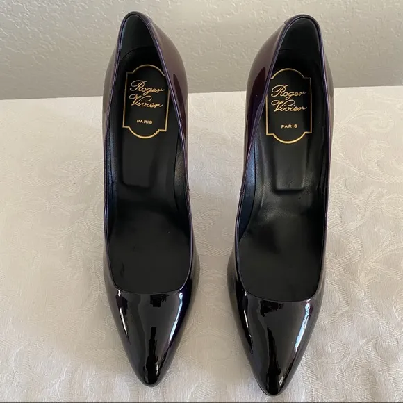Roger Vivier Blue purple simmering Patent Leather Curved Heel Pumps