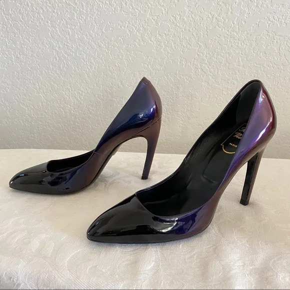 Roger Vivier Blue purple simmering Patent Leather Curved Heel Pumps