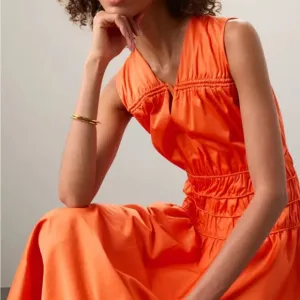 Roksanda x RTR Orange Smocked Waist Maxi Dres Orange Sleeveless Dress
