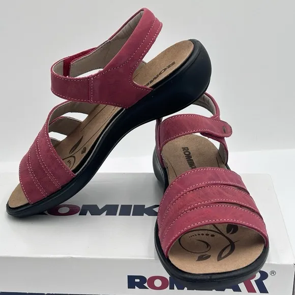 Romika Ibiza Hibiscus (Pink/Red) Leather Sandals EU 37 US 6-6.5 Adj. Straps NIB