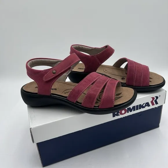 Romika Ibiza Hibiscus (Pink/Red) Leather Sandals EU 37 US 6-6.5 Adj. Straps NIB