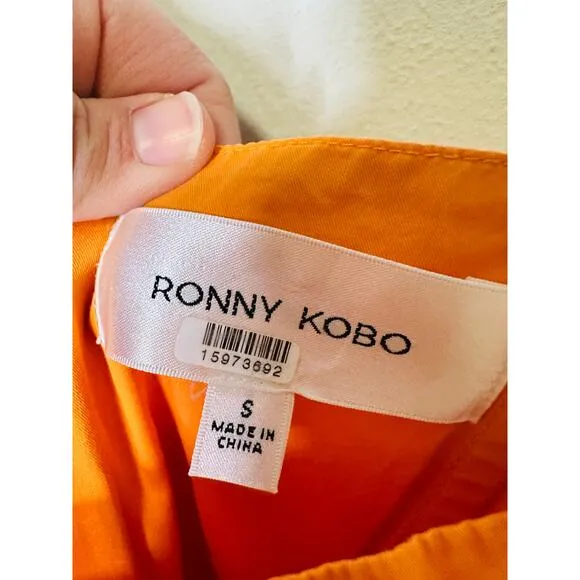 RONNY KOBO Orange Drop Waist A-Line Square Neck Midi Robin Dress Size Small