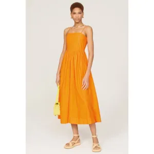 RONNY KOBO Orange Drop Waist A-Line Square Neck Midi Robin Dress Size Small