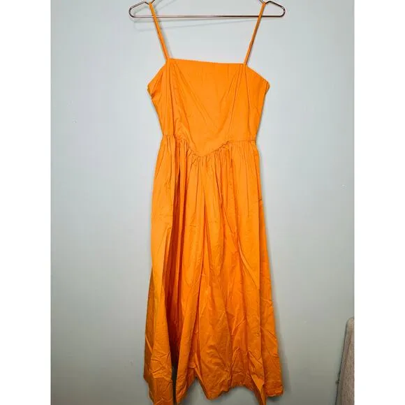 RONNY KOBO Orange Drop Waist A-Line Square Neck Midi Robin Dress Size Small
