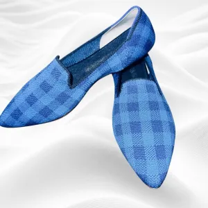 Rothys Blue Lazuli Gingham Pointed‎ Loafer Flats Dress Shoes Holiday 6M