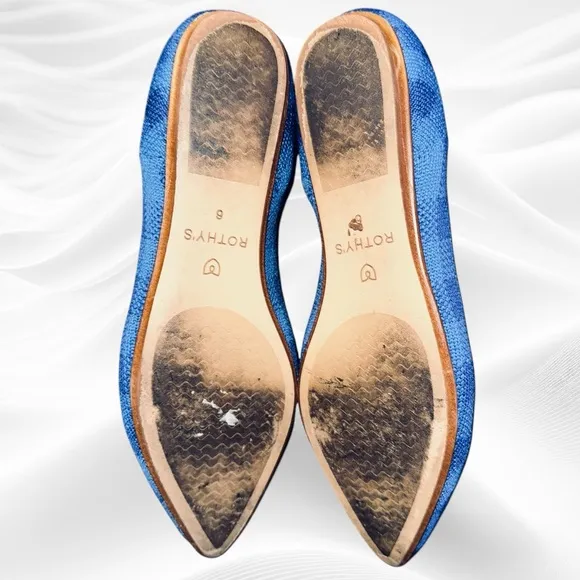 Rothys Blue Lazuli Gingham Pointed‎ Loafer Flats Dress Shoes Holiday 6M