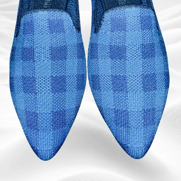 Rothys Blue Lazuli Gingham Pointed‎ Loafer Flats Dress Shoes Holiday 6M