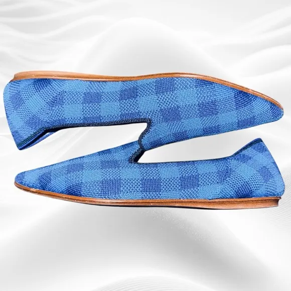 Rothys Blue Lazuli Gingham Pointed‎ Loafer Flats Dress Shoes Holiday 6M