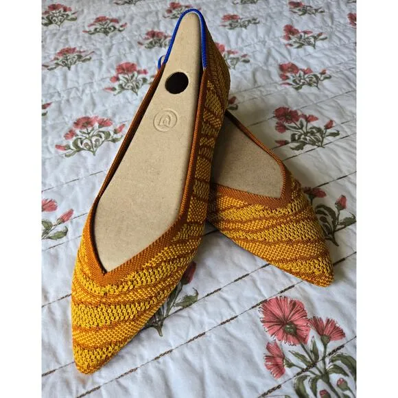 Rothy’s Flats Yellow Golden Zebra Point Shoes Size 8 Slip On New Limited Edition