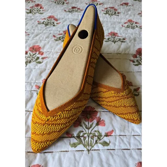 Rothy’s Flats Yellow Golden Zebra Point Shoes Size 8 Slip On New Limited Edition