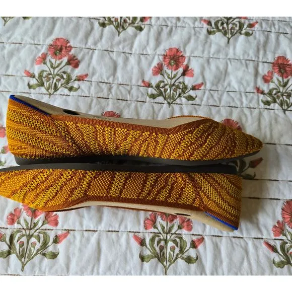 Rothy’s Flats Yellow Golden Zebra Point Shoes Size 8 Slip On New Limited Edition