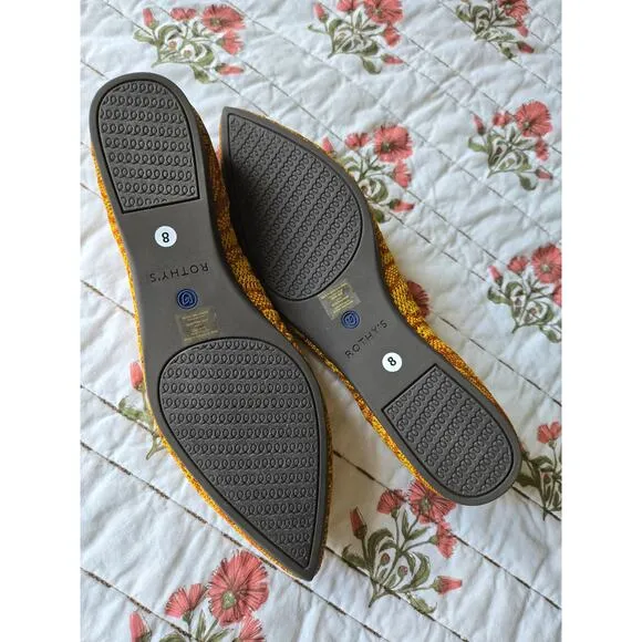Rothy’s Flats Yellow Golden Zebra Point Shoes Size 8 Slip On New Limited Edition