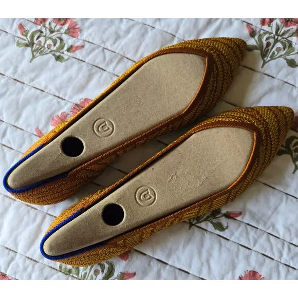 Rothy’s Flats Yellow Golden Zebra Point Shoes Size 8 Slip On New Limited Edition