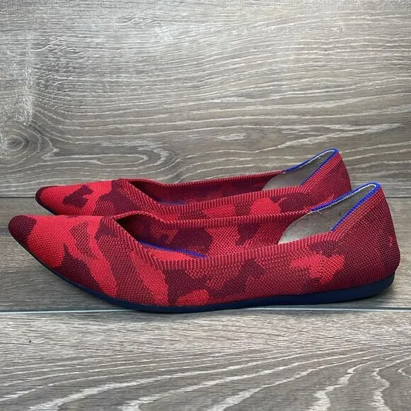 Rothy’s “The Point” Red Camouflage Women’s Sz 11/EU 44 Pointy Toe Ballet Flats