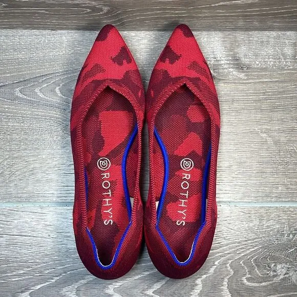 Rothy’s “The Point” Red Camouflage Women’s Sz 11/EU 44 Pointy Toe Ballet Flats