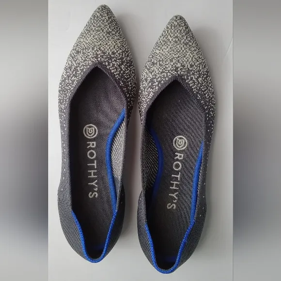 🩷💚⚜️Rothy's The Point⚜️🩷💚Womens Metallic Speckled Flats Gray Black Size 7.5
