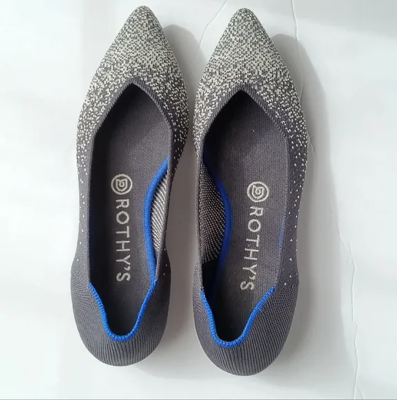 🩷💚⚜️Rothy's The Point⚜️🩷💚Womens Metallic Speckled Flats Gray Black Size 7.5