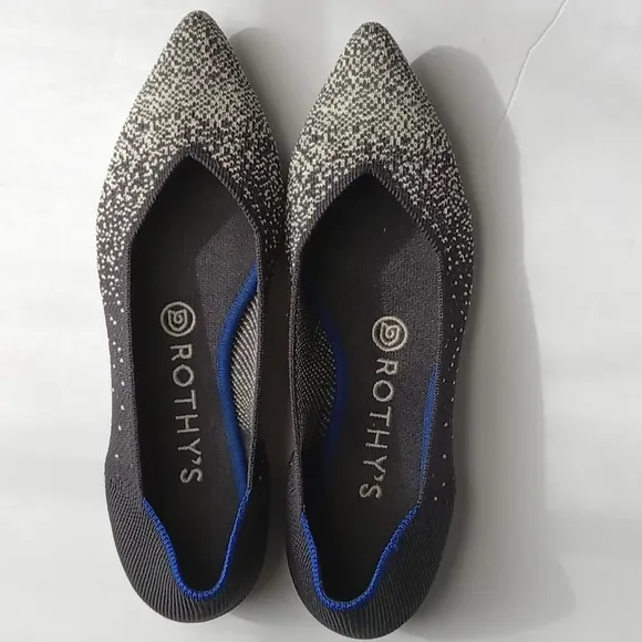 🩷💚⚜️Rothy's The Point⚜️🩷💚Womens Metallic Speckled Flats Gray Black Size 7.5