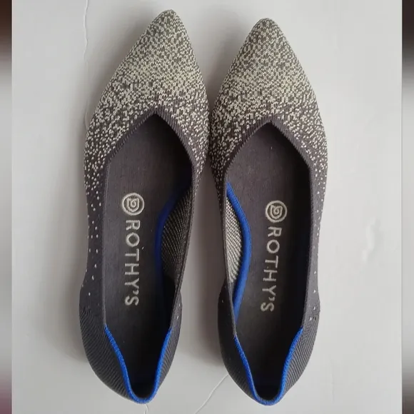 🩷💚⚜️Rothy's The Point⚜️🩷💚Womens Metallic Speckled Flats Gray Black Size 7.5