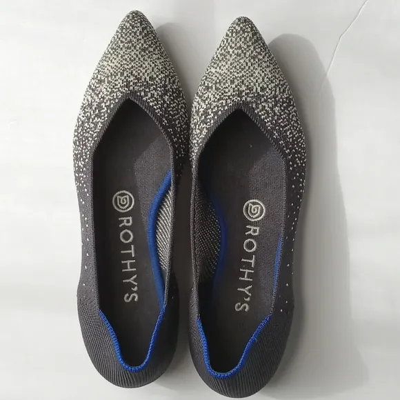 🩷💚⚜️Rothy's The Point⚜️🩷💚Womens Metallic Speckled Flats Gray Black Size 7.5