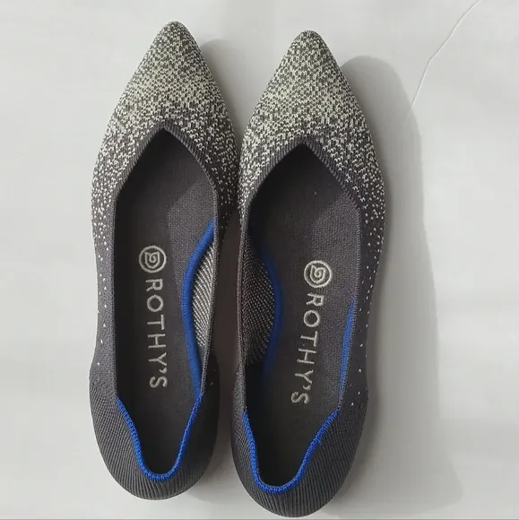 🩷💚⚜️Rothy's The Point⚜️🩷💚Womens Metallic Speckled Flats Gray Black Size 7.5