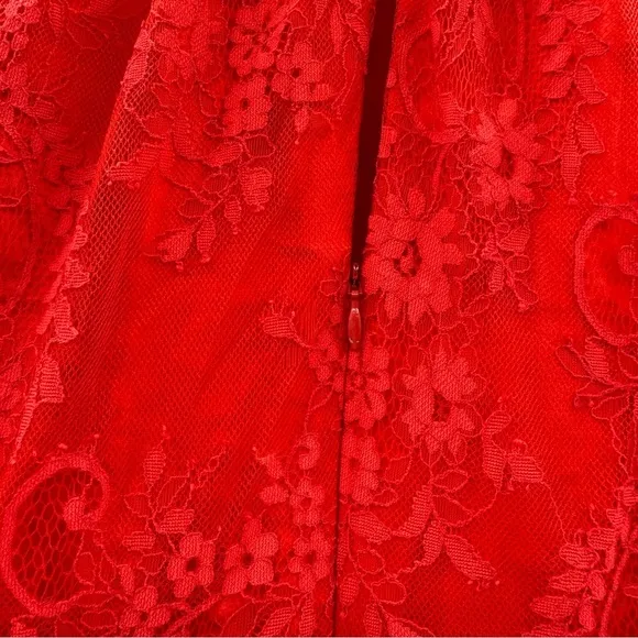 RTR‎ Three Floor Split Tease Red Floral Lace Long Sleeve Midi Dress Sz 4