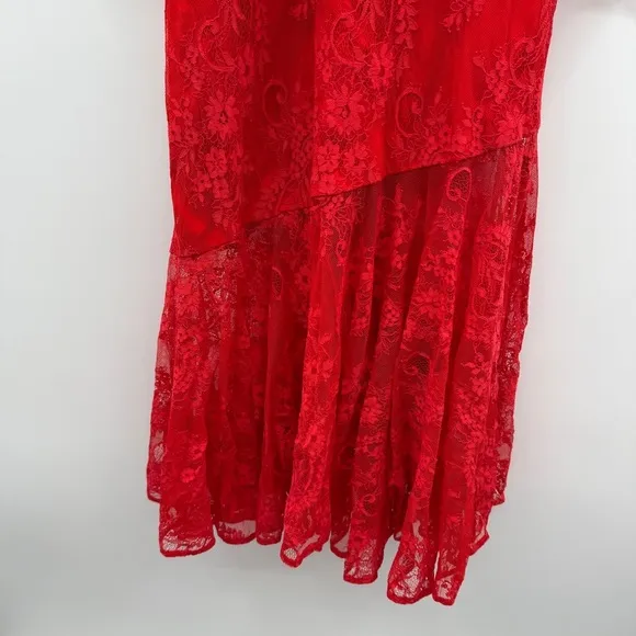 RTR‎ Three Floor Split Tease Red Floral Lace Long Sleeve Midi Dress Sz 4