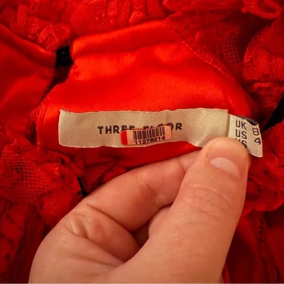 RTR‎ Three Floor Split Tease Red Floral Lace Long Sleeve Midi Dress Sz 4