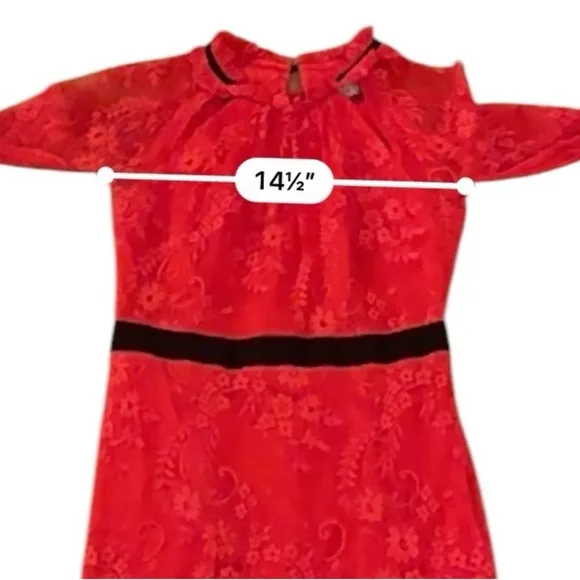 RTR‎ Three Floor Split Tease Red Floral Lace Long Sleeve Midi Dress Sz 4