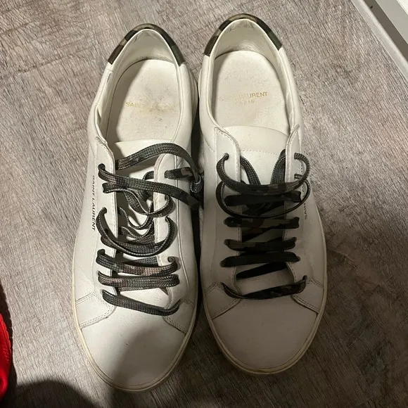 Saint Laurent White leather Camo green classic Andy Sneakers 38.5