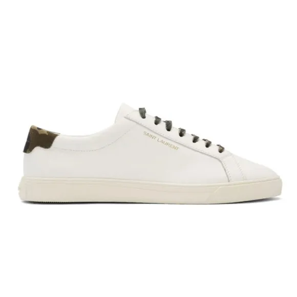 Saint Laurent White leather Camo green classic Andy Sneakers 38.5
