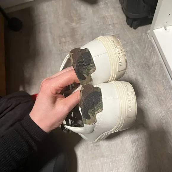 Saint Laurent White leather Camo green classic Andy Sneakers 38.5
