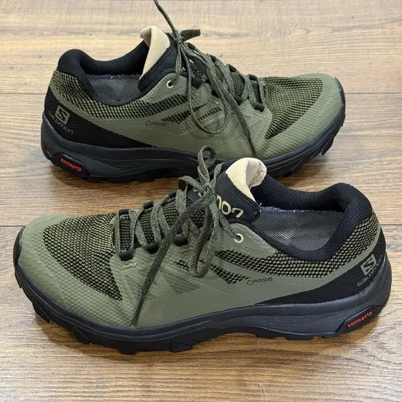 Salomon Shoes Mens 8 Outline GTX Gore Tex Green Outdoor Hiking Trail Contagrip