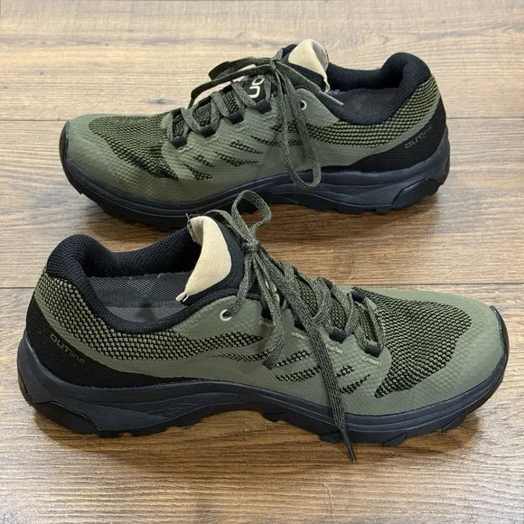 Salomon Shoes Mens 8 Outline GTX Gore Tex Green Outdoor Hiking Trail Contagrip