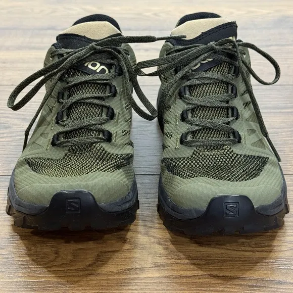 Salomon Shoes Mens 8 Outline GTX Gore Tex Green Outdoor Hiking Trail Contagrip