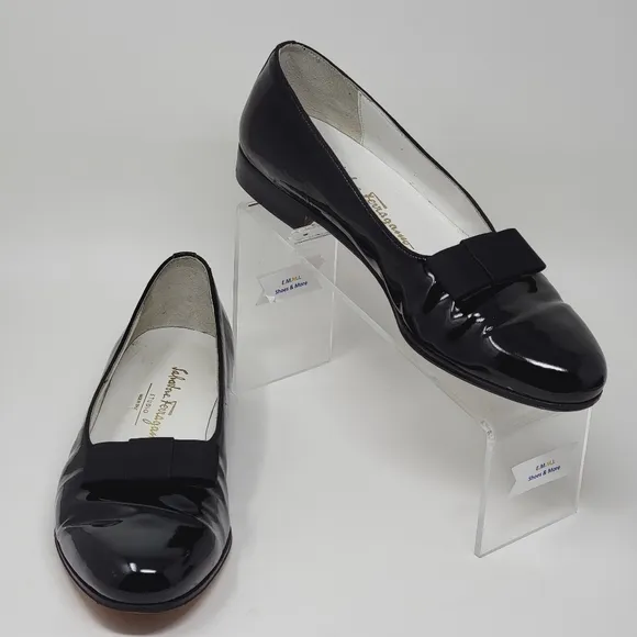 Salvatore Ferragamo Black Patent Leather Flats Shoes Women's Size US 9.5B