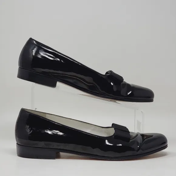 Salvatore Ferragamo Black Patent Leather Flats Shoes Women's Size US 9.5B