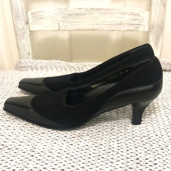 Salvatore Ferragamo Black Suede and Leather Pumps