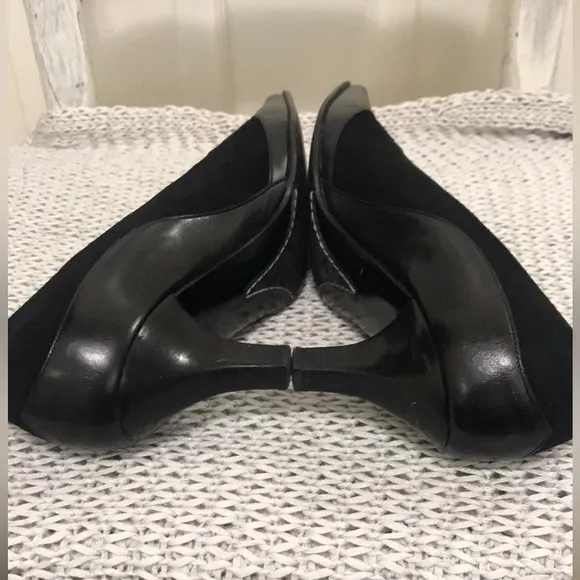 Salvatore Ferragamo Black Suede and Leather Pumps