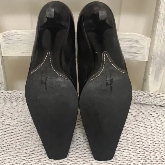Salvatore Ferragamo Black Suede and Leather Pumps